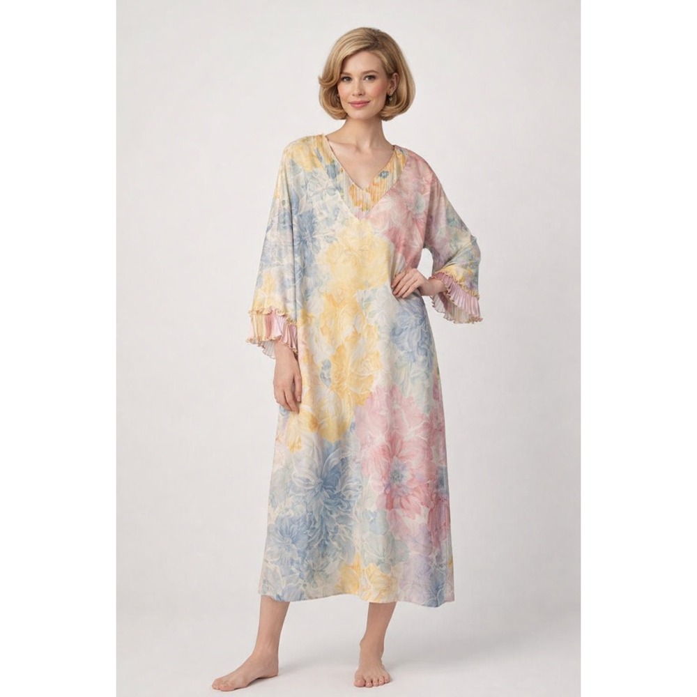 Mary McFadden Caftan Pastel Boho House Dress Resort Lounge USA VTG